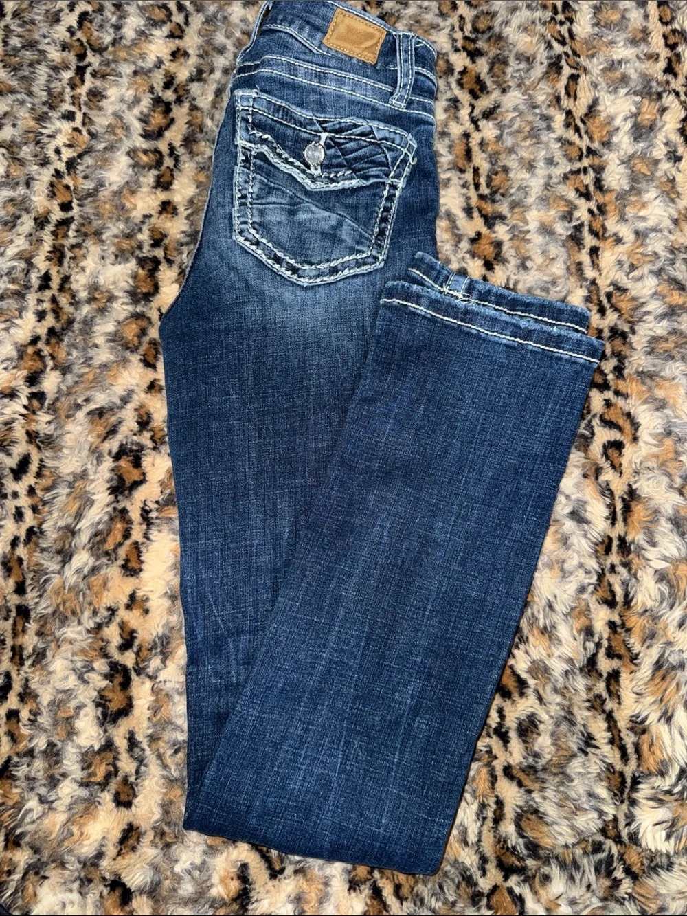 Girls Dark Blue Faded Straight-Leg Jeans